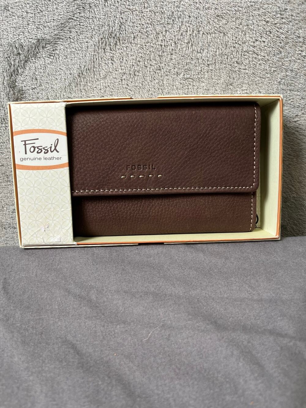 Vintage Fossil Brown Genuine Leather Trifold Checkbook Wallet 90s Indie Boho New